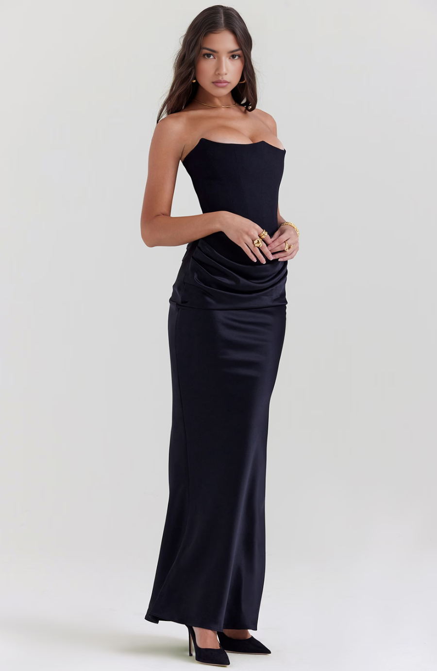 Isadora | Black Corset Maxi Dress Evening Gown