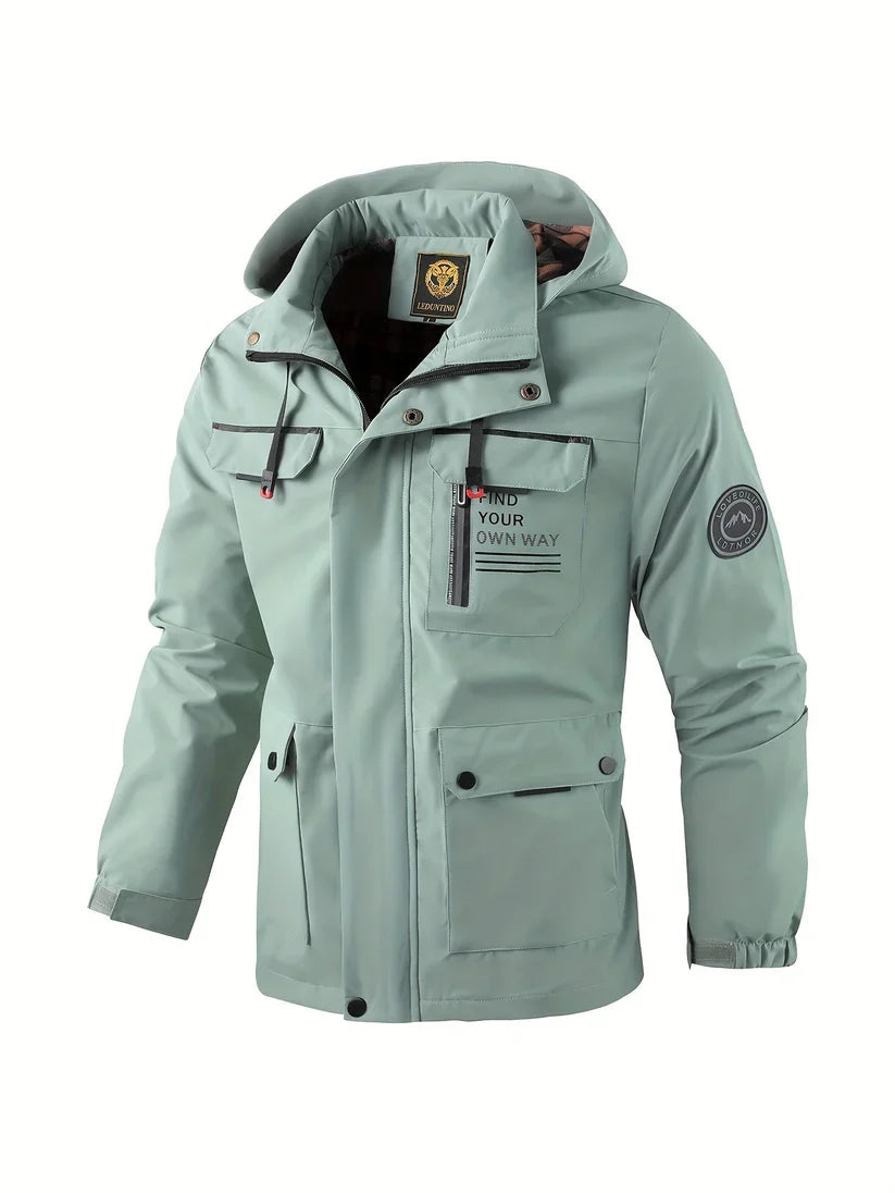 Benedict | Men Winter Puffer Jacket Coat Leather Hood — Light Green