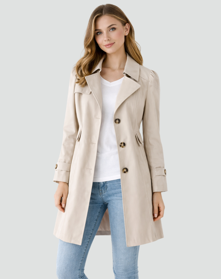 Capucine | Classic Brown Single Breasted Fur Trench Coat — Beige