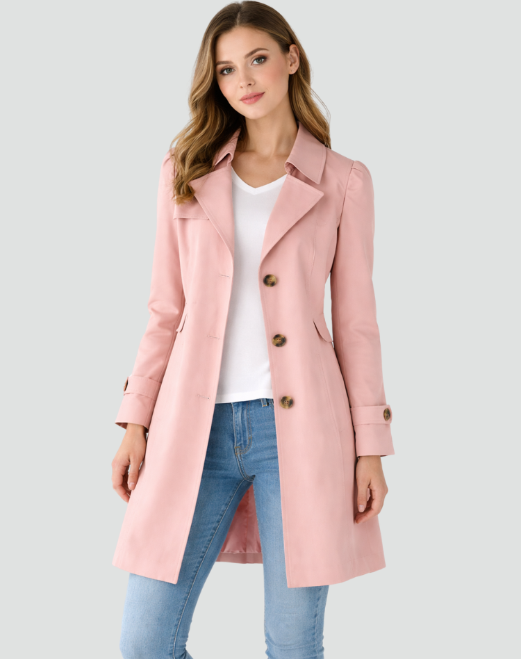 Capucine | Classic Brown Single Breasted Fur Trench Coat — Pink