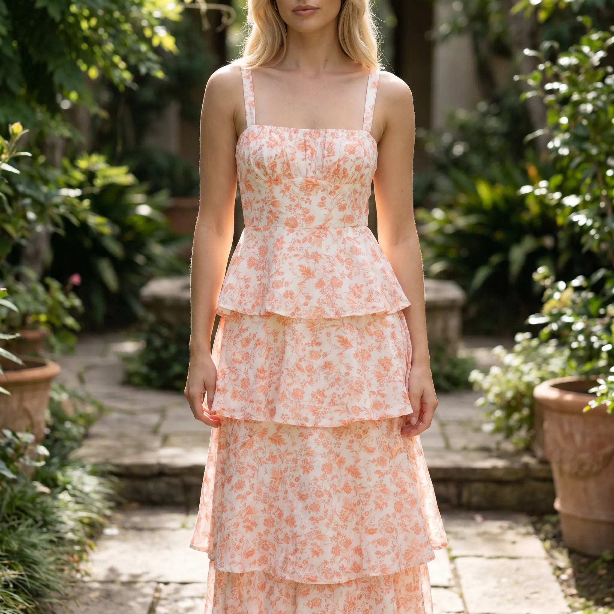 Florabel - Tiered Floral Midi Dress Tiered Floral Midi Dress 