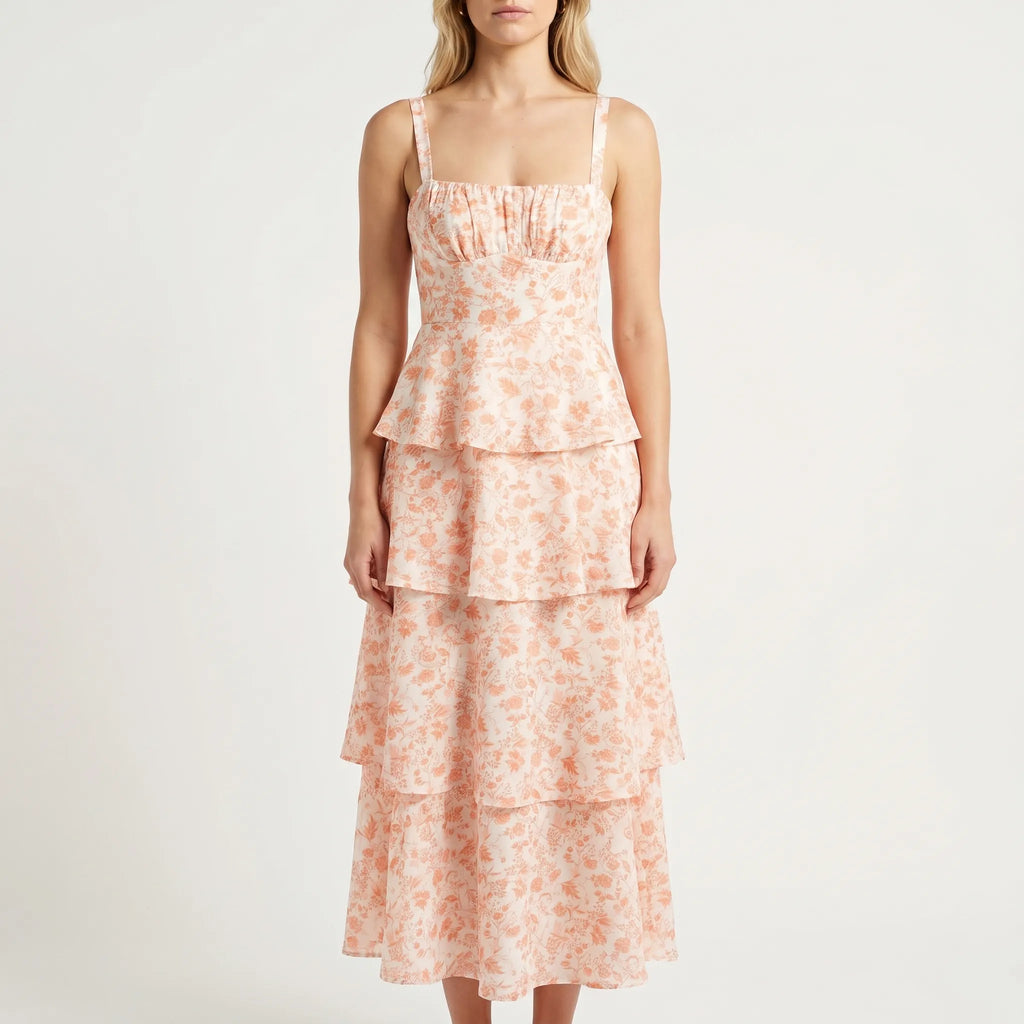 Florabel - Tiered Floral Midi Dress Tiered Floral Midi Dress 