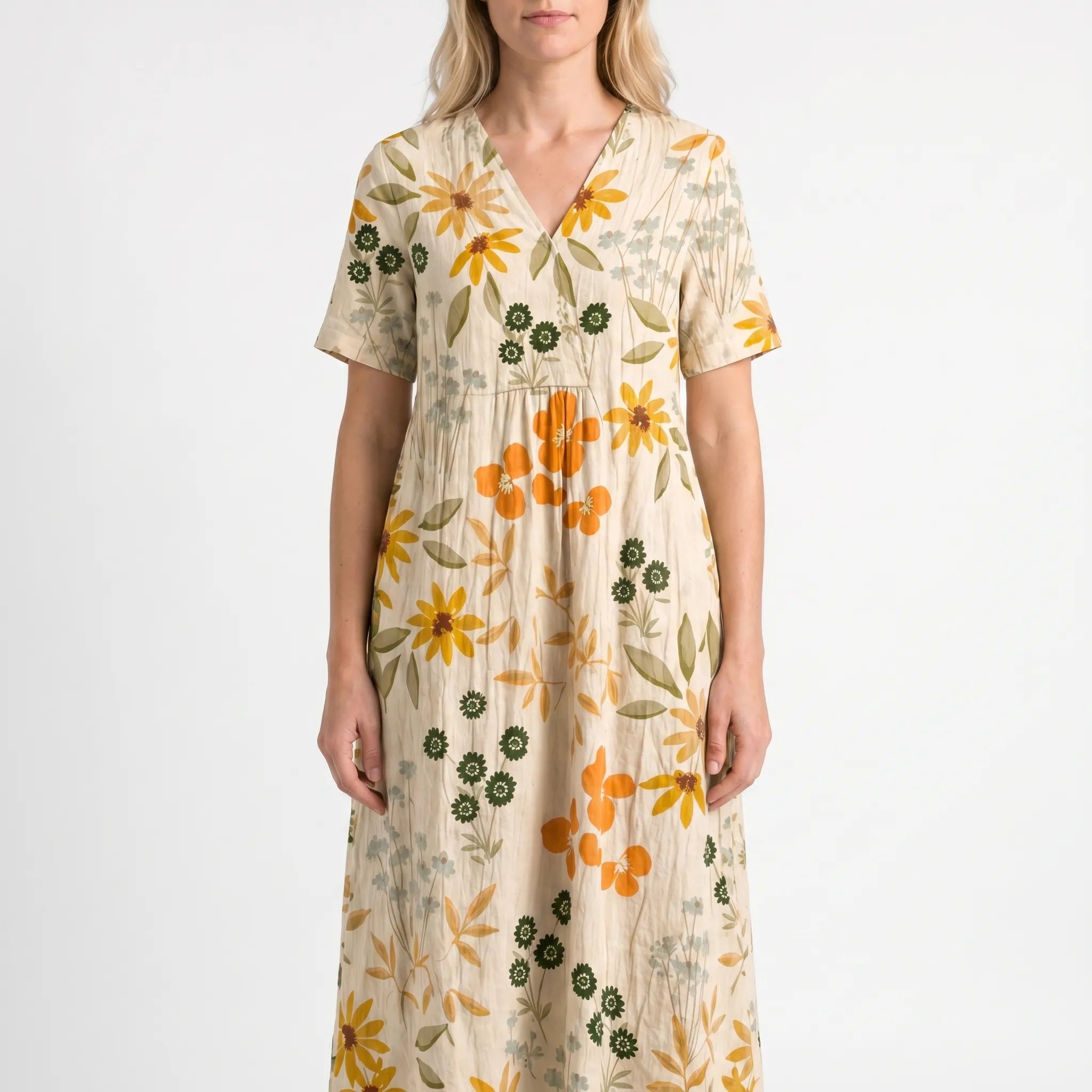 Floria - Sumer Floral Midi Dress Relaxed Fit