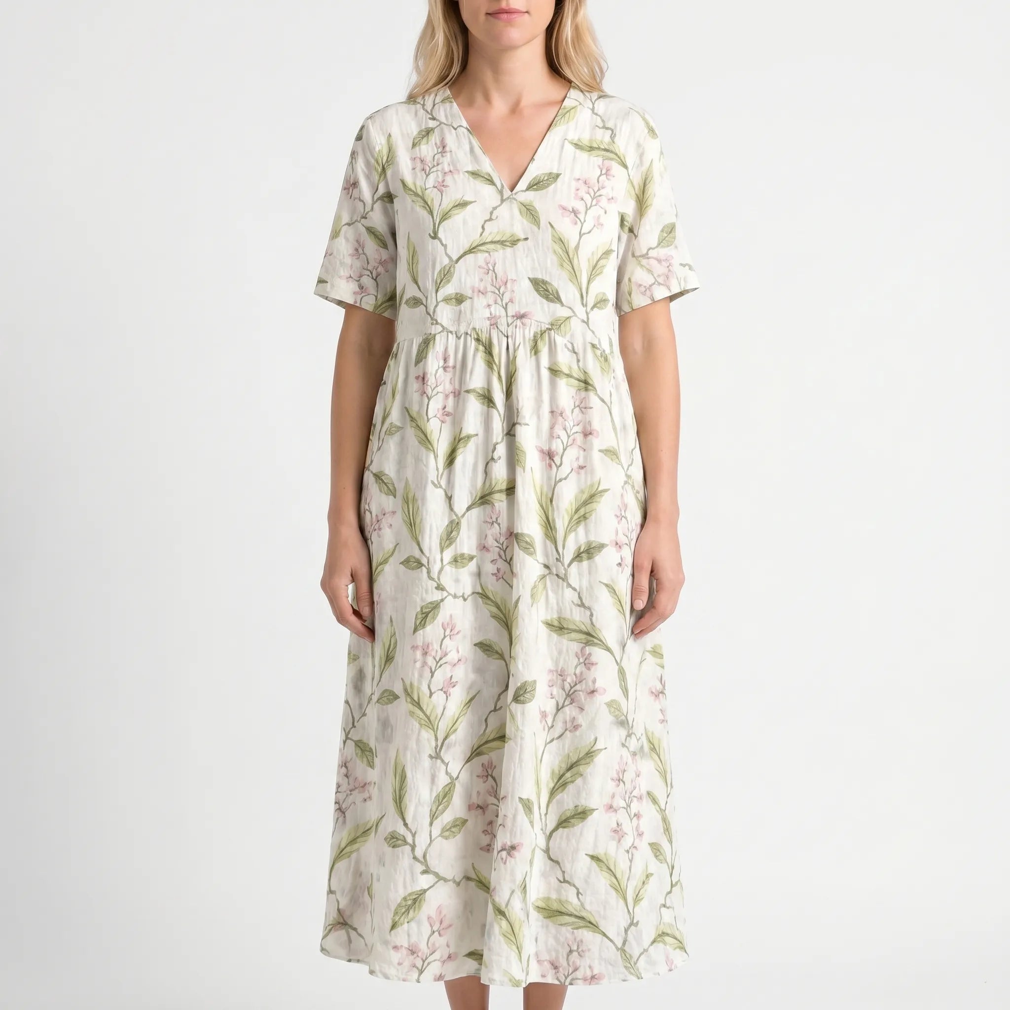 Floria - Sumer Floral Midi Dress Relaxed Fit