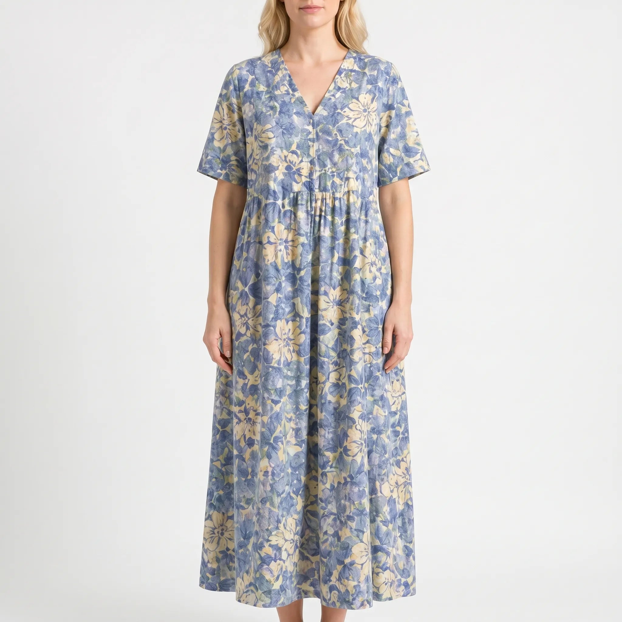 Floria - Sumer Floral Midi Dress Relaxed Fit