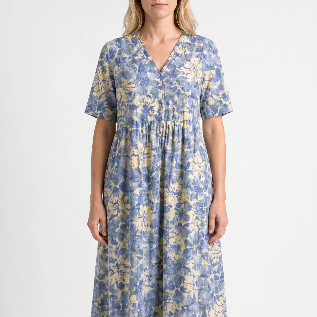 Floria - Sumer Floral Midi Dress Relaxed Fit