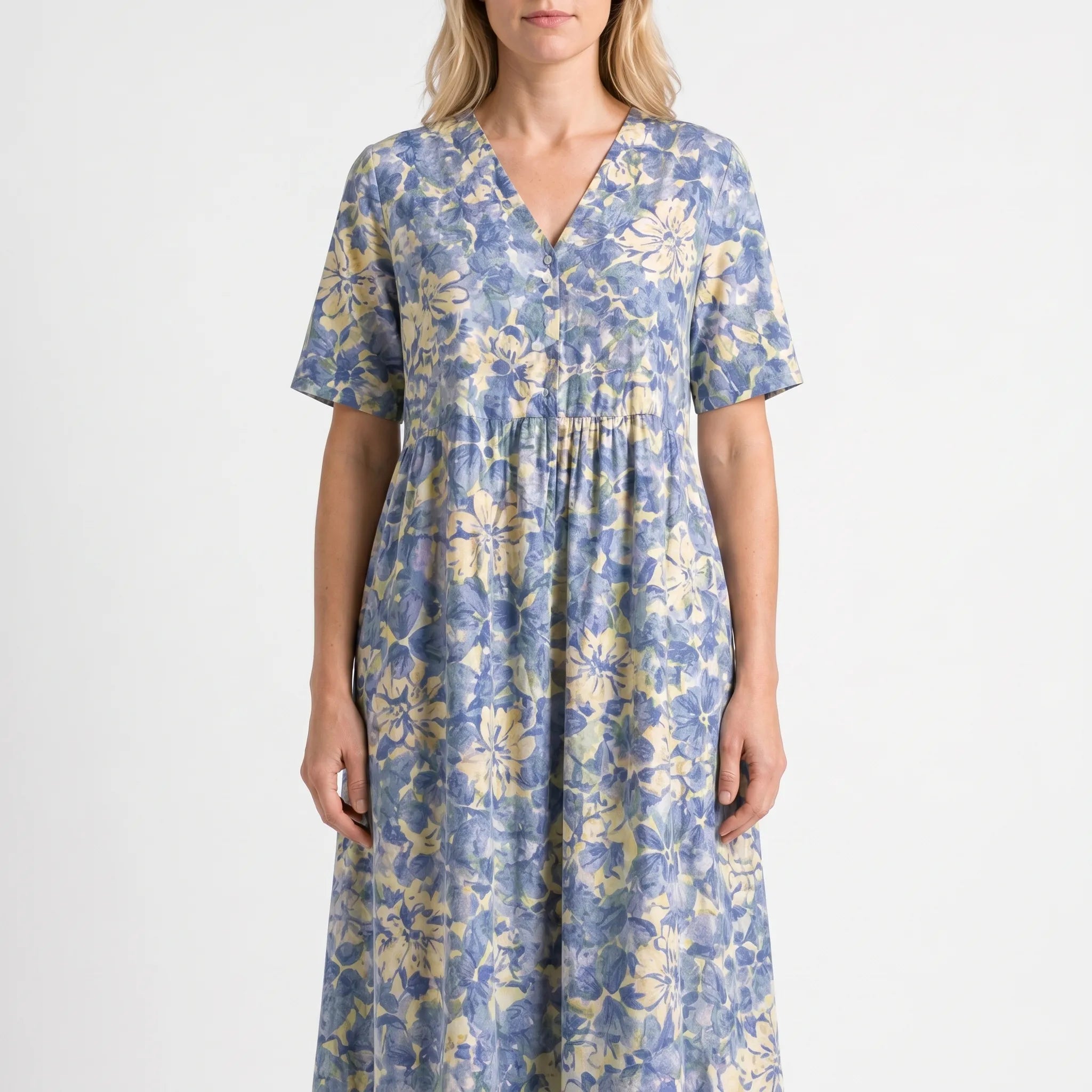 Floria - Sumer Floral Midi Dress Relaxed Fit