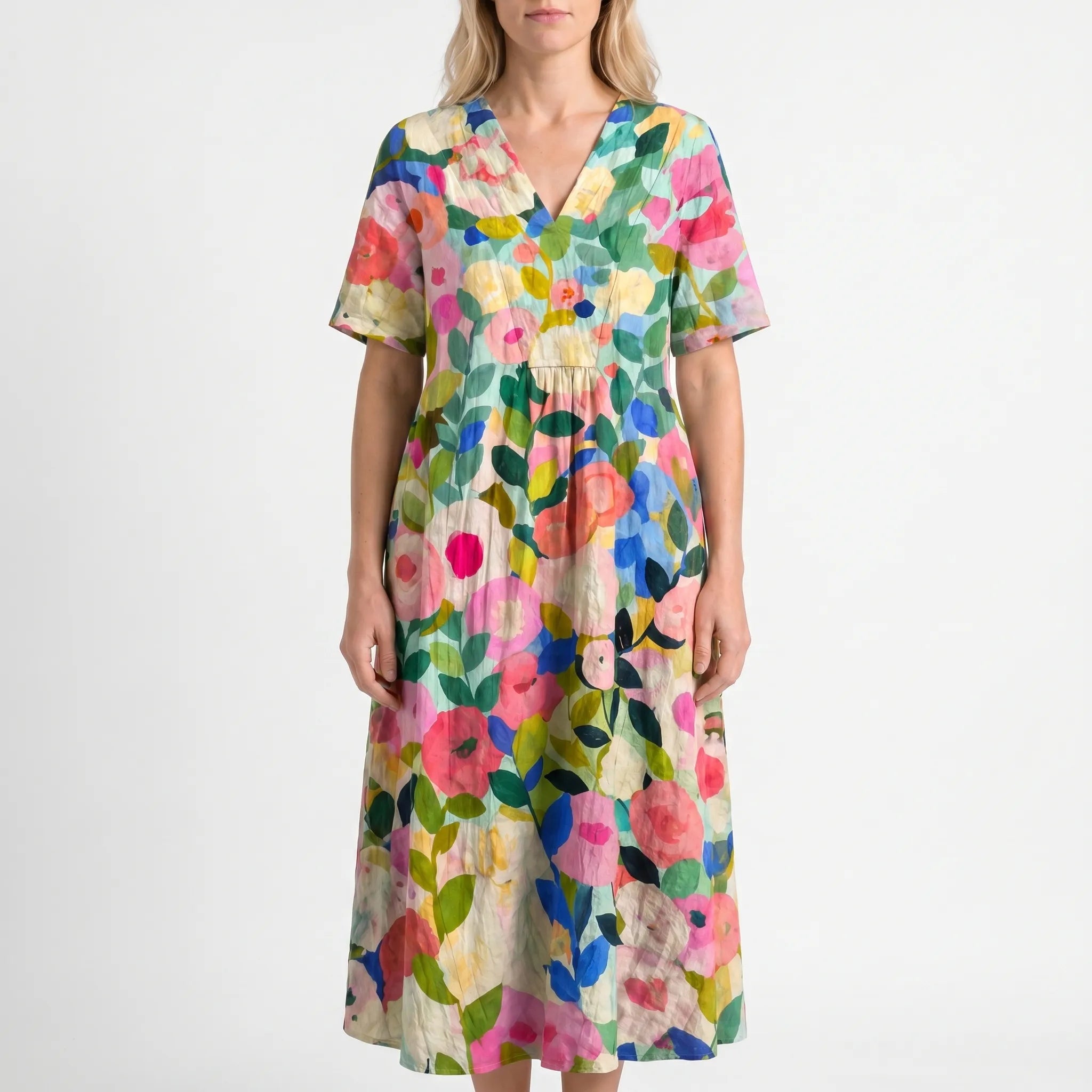 Floria - Sumer Floral Midi Dress Relaxed Fit