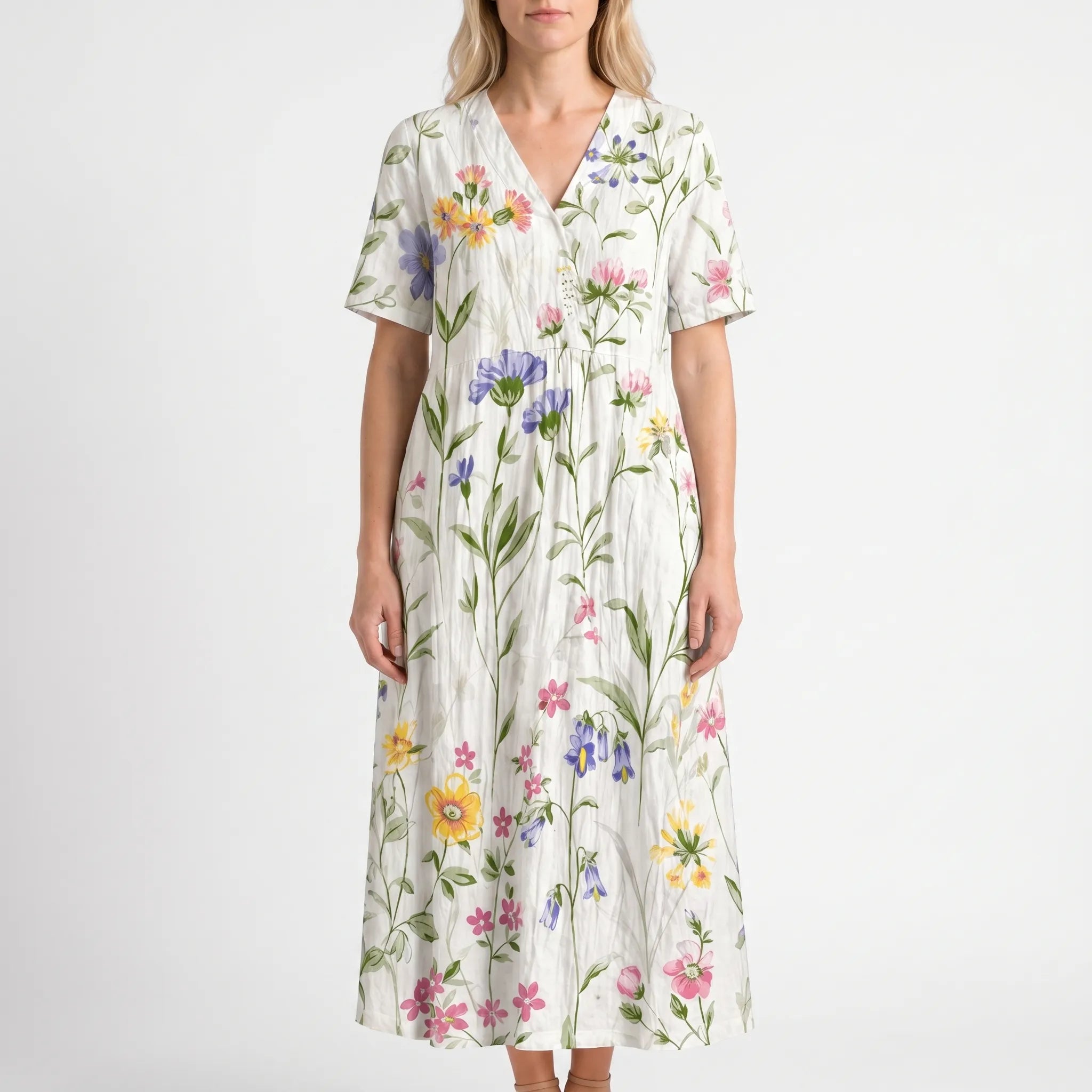 Floria - Sumer Floral Midi Dress Relaxed Fit