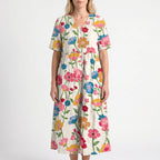 Floria - Sumer Floral Midi Dress Relaxed Fit