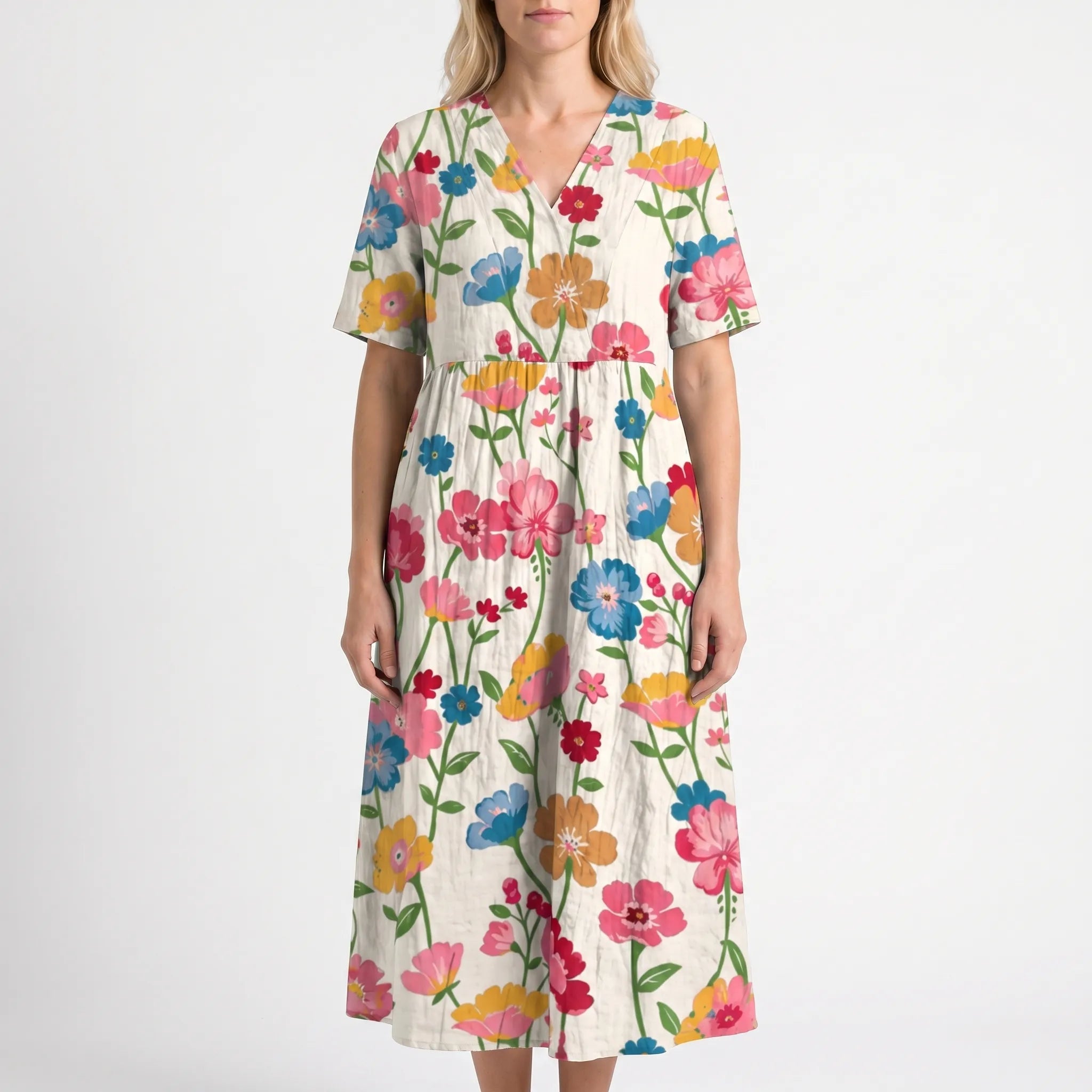 Floria - Sumer Floral Midi Dress Relaxed Fit