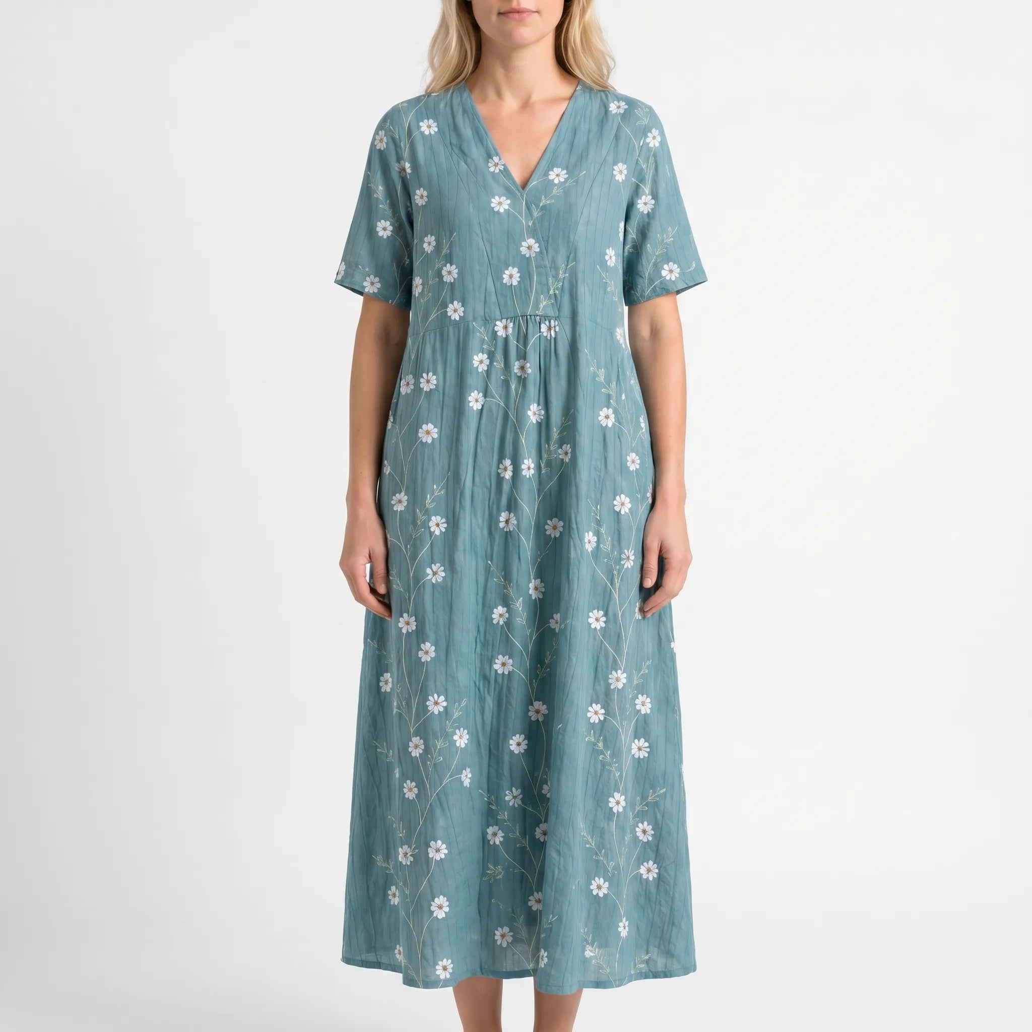 Floria - Sumer Floral Midi Dress Relaxed Fit