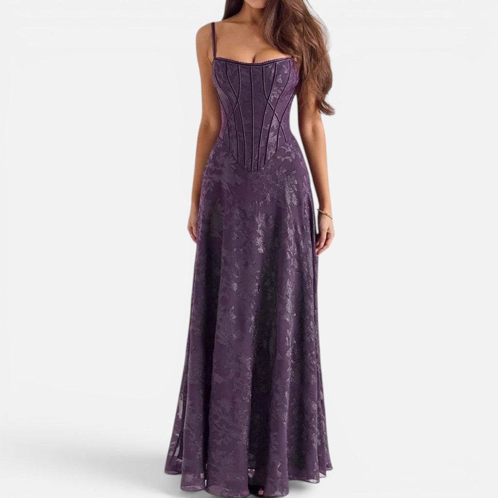 Zara | Spaghetti Strap Corset Chiffon Floral Print Evening Dress