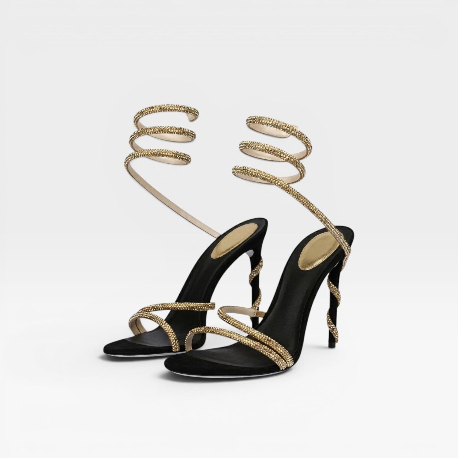 Mirabelle | Gold Block Heels For Wedding Spiral Wrap Sandals
