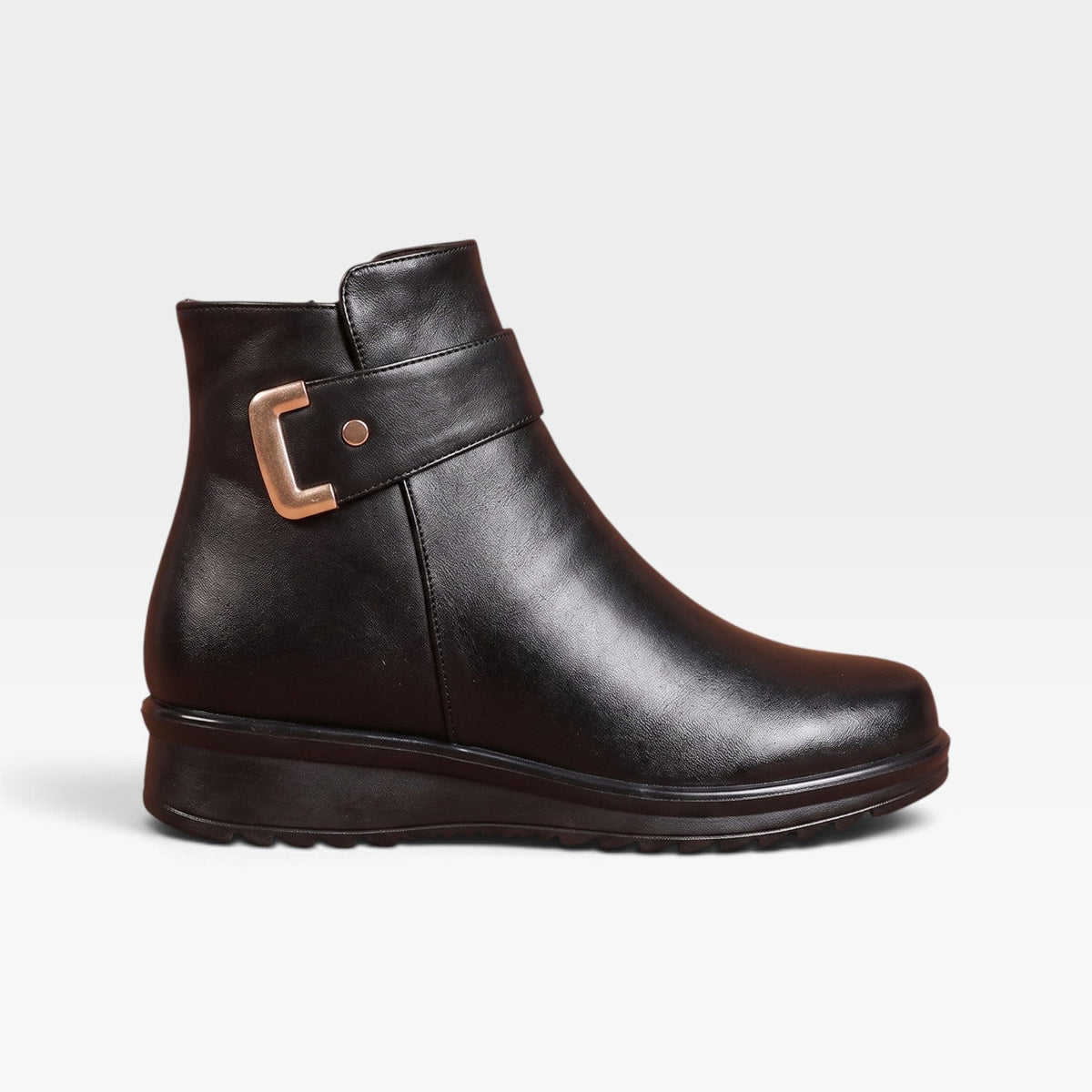 Helena | Black Leather Low Heel Ankle Boots