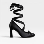 Honorine | Gold Block Heels For Wedding With Ribbon Lace Up