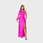 Vivienne | Long Sleeve Satin Maxi Dress Wedding Guest Evening