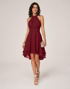 Ophelia | Black Halter Neck Cocktail Dress Midi Ruffle Party