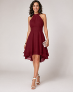 Ophelia | Black Halter Neck Cocktail Dress Midi Ruffle Party