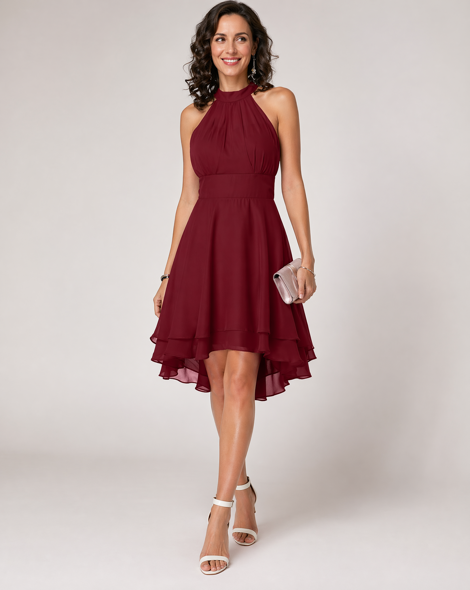Ophelia | Black Halter Neck Cocktail Dress Midi Ruffle Party
