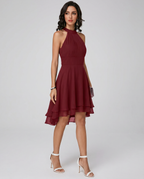 Ophelia | Black Halter Neck Cocktail Dress Midi Ruffle Party