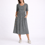 Lavinia | Striped Babydoll Midi Dress In Blue Beige Grey
