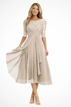 Edith | Women Long Sleeve Chiffon Midi Wedding Guest Dresses