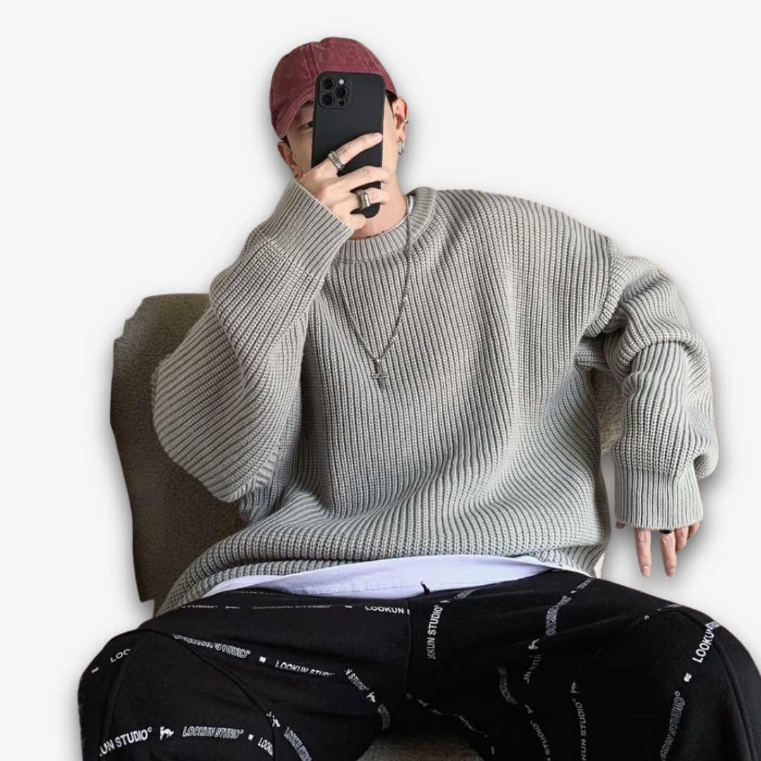 Delia | Cream Chunky Cable Knit Roll Neck Oversized Jumper Sweater — Grey