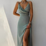 Anouk | Draped Cowl Neck V-Neck Midi Dress