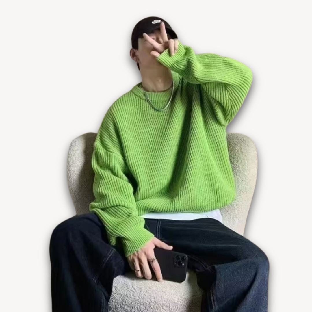 Delia | Cream Chunky Cable Knit Roll Neck Oversized Jumper Sweater — Green