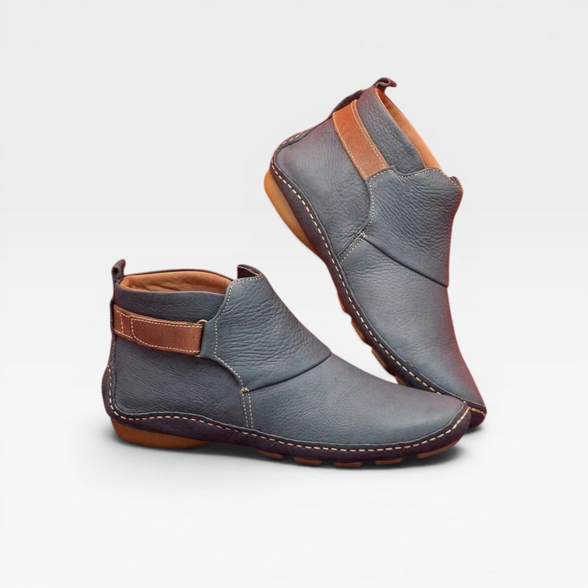 Isadora | Leather Ankle Boots Low Heel Black Brown — Grey