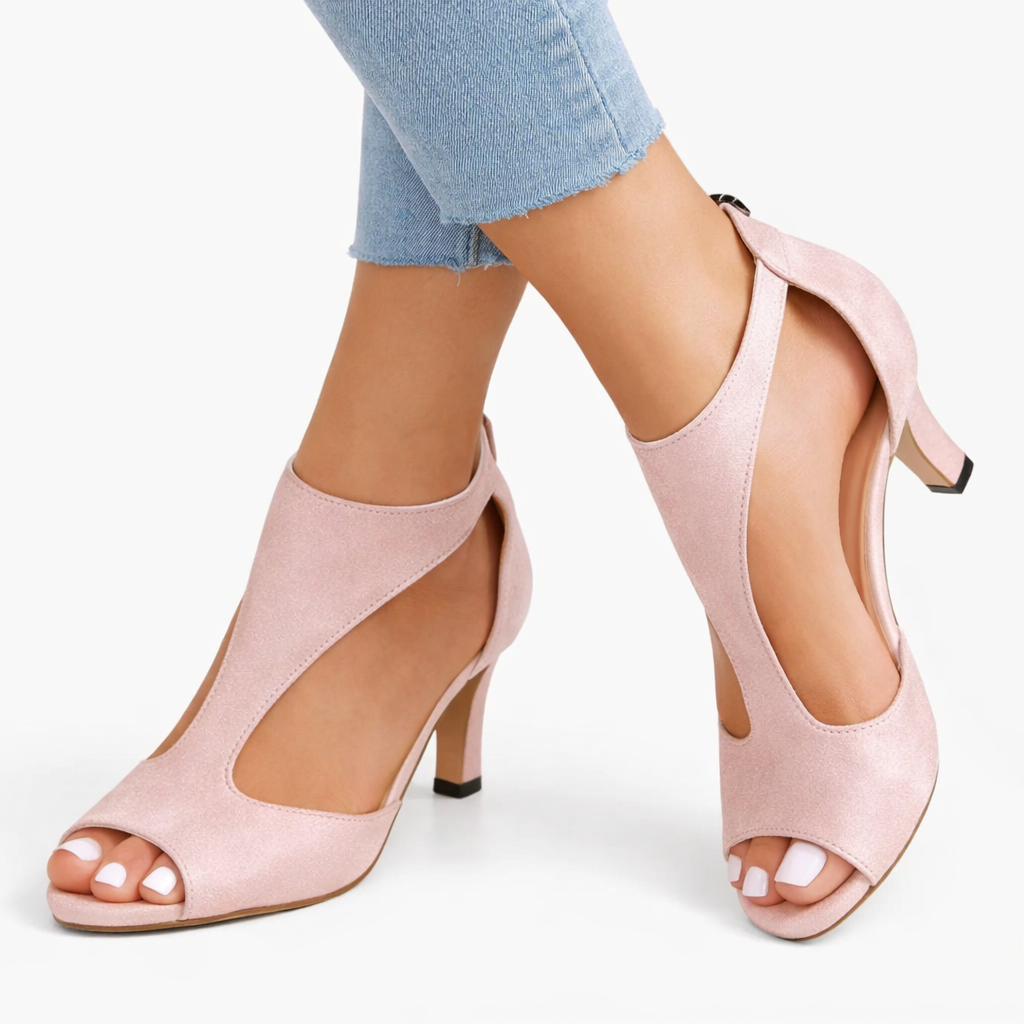 Theodora | Cushioned Heeled Sandals With Cut-Out Detail
