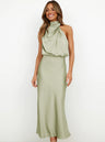Helena | Women's Sage Green Halter Neck Maxi Wedding Guest Dress