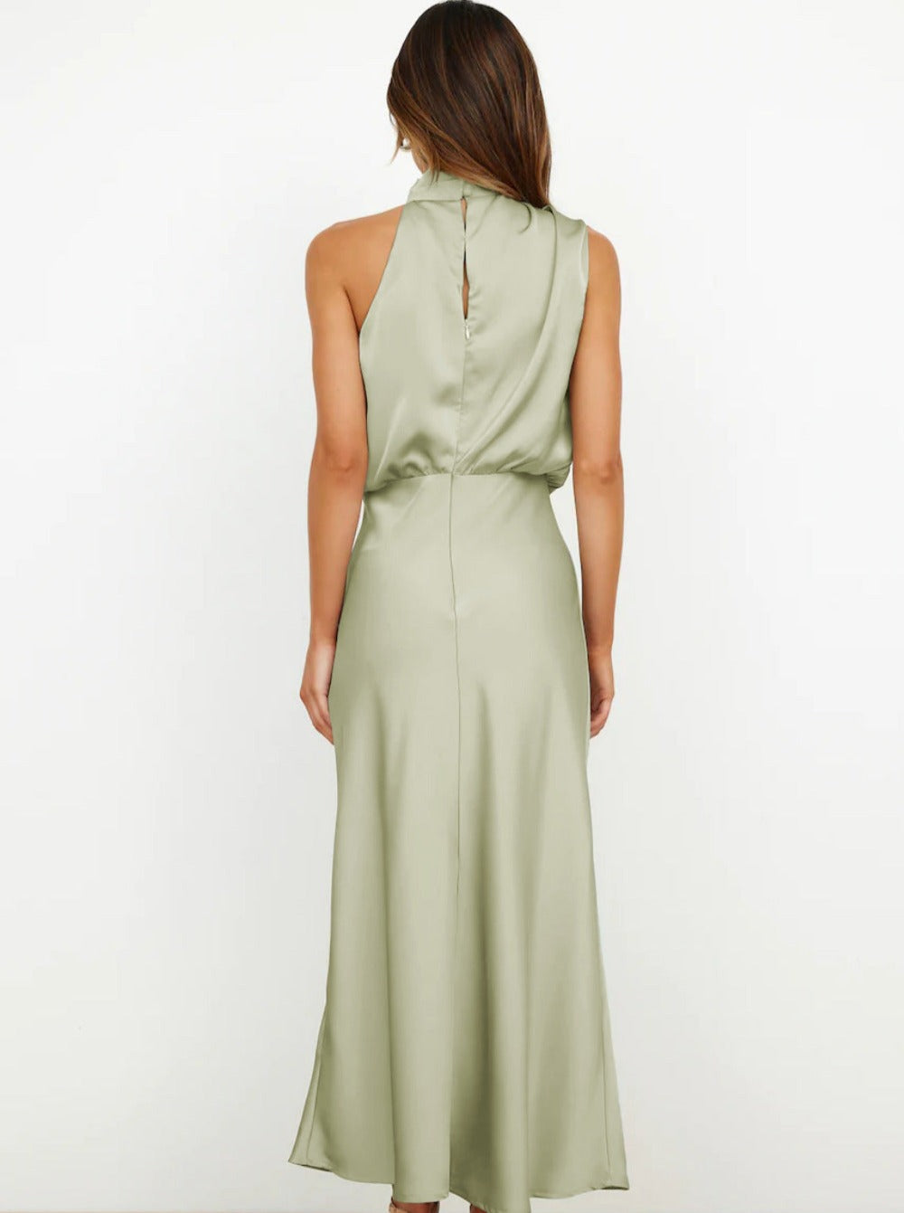 Helena | Women's Sage Green Halter Neck Maxi Wedding Guest Dress