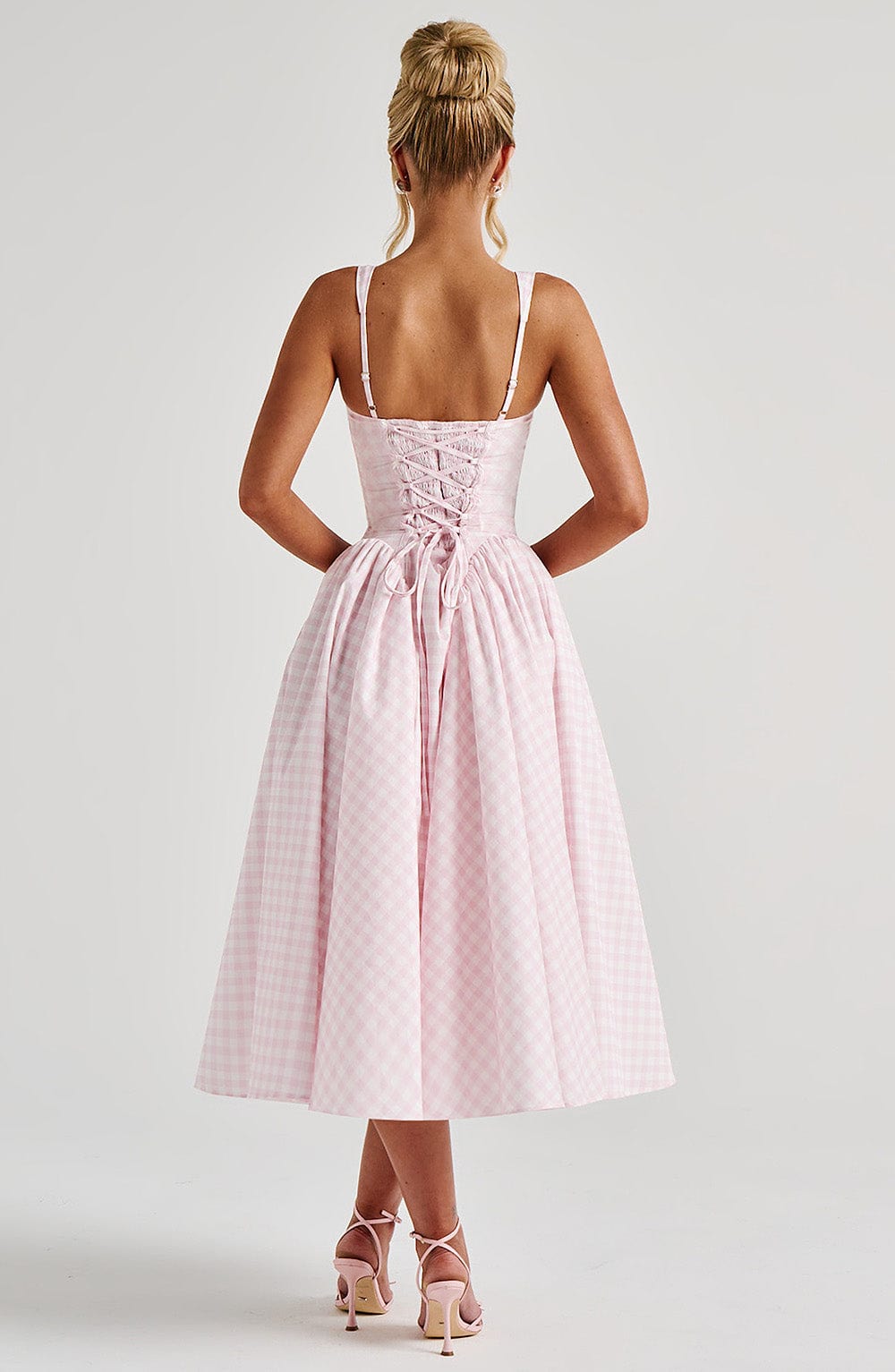 Mirabelle | Women's Gingham Corset Midi Dress Square Neck