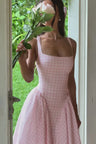 Mirabelle | Women's Gingham Corset Midi Dress Square Neck