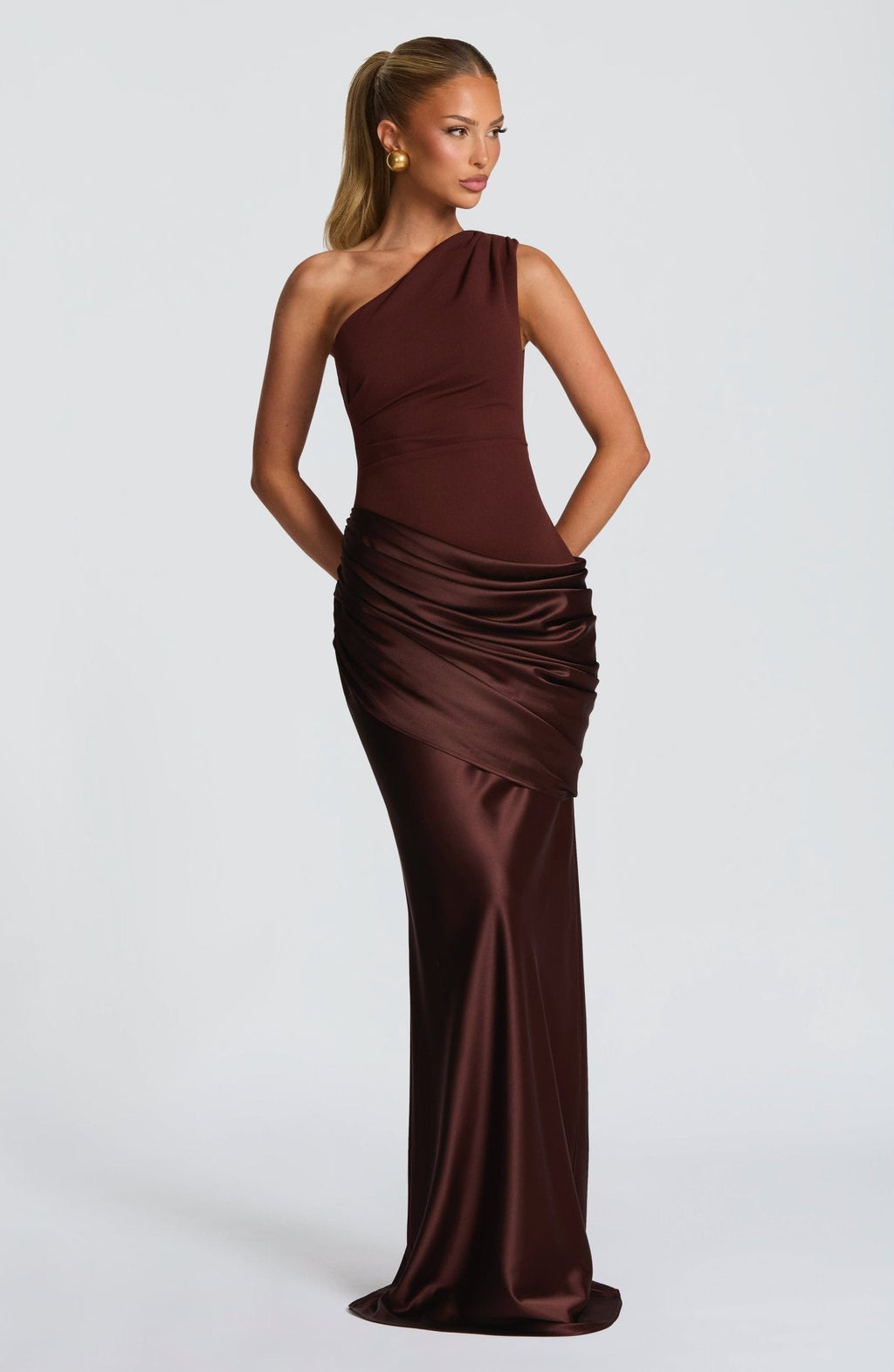 Mirabelle | One-Shoulder Ruched Maxi Wedding Guest Dress