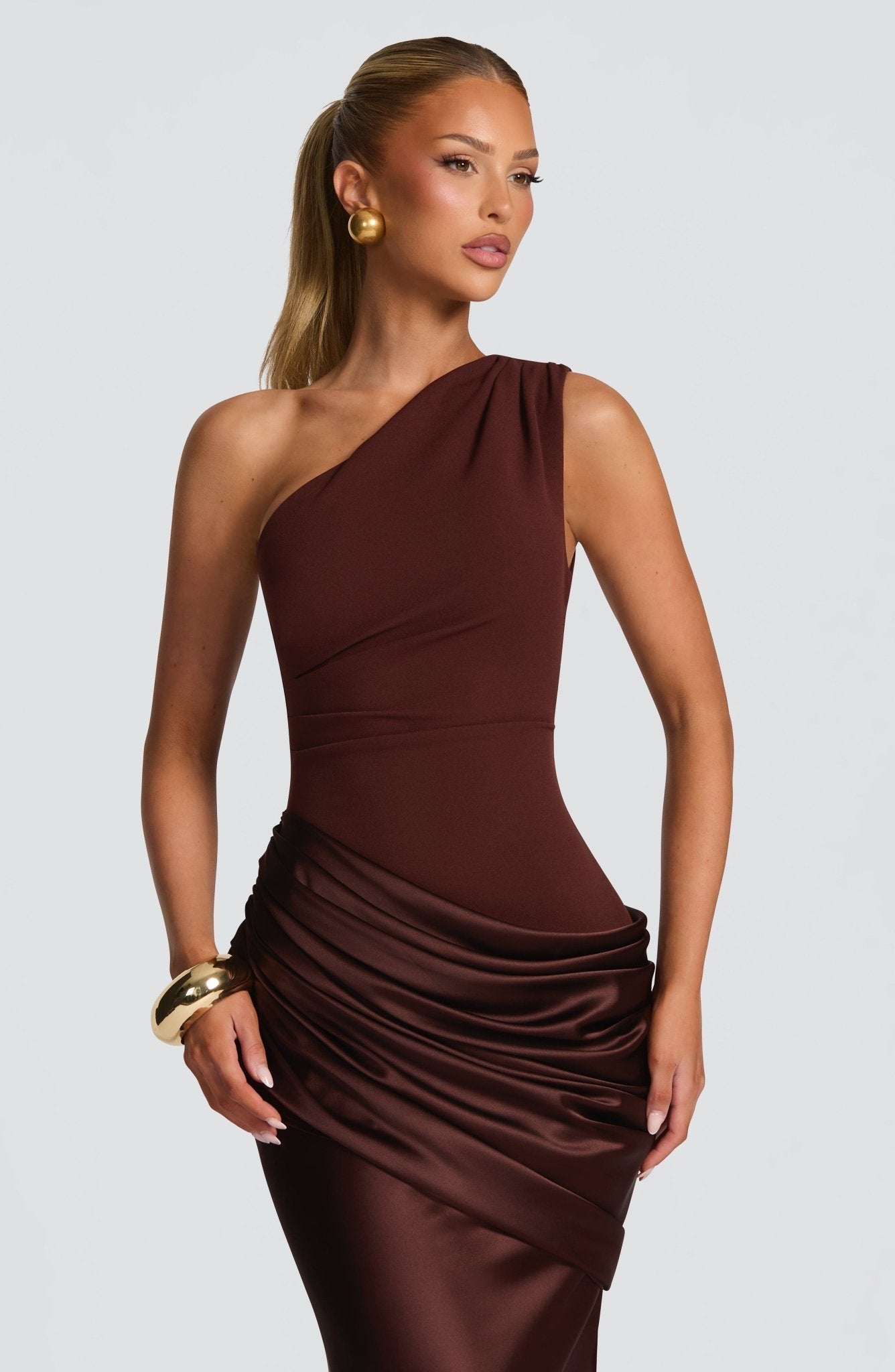 Mirabelle | One-Shoulder Ruched Maxi Wedding Guest Dress
