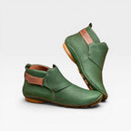 Isadora | Leather Ankle Boots Low Heel Black Brown — Green