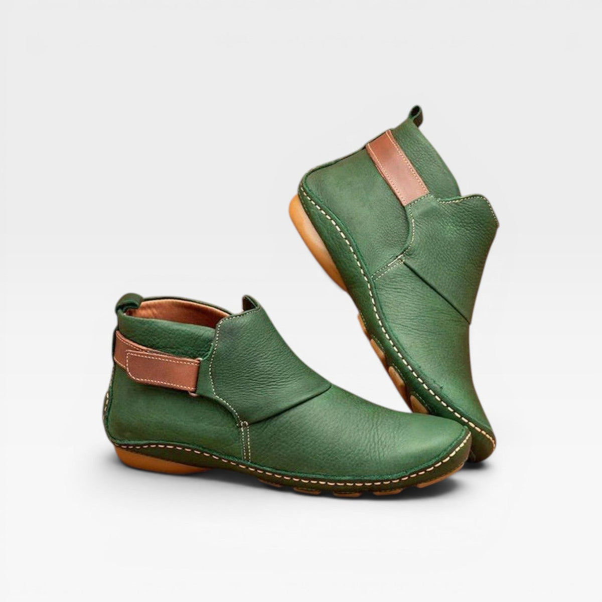 Isadora | Leather Ankle Boots Low Heel Black Brown — Green