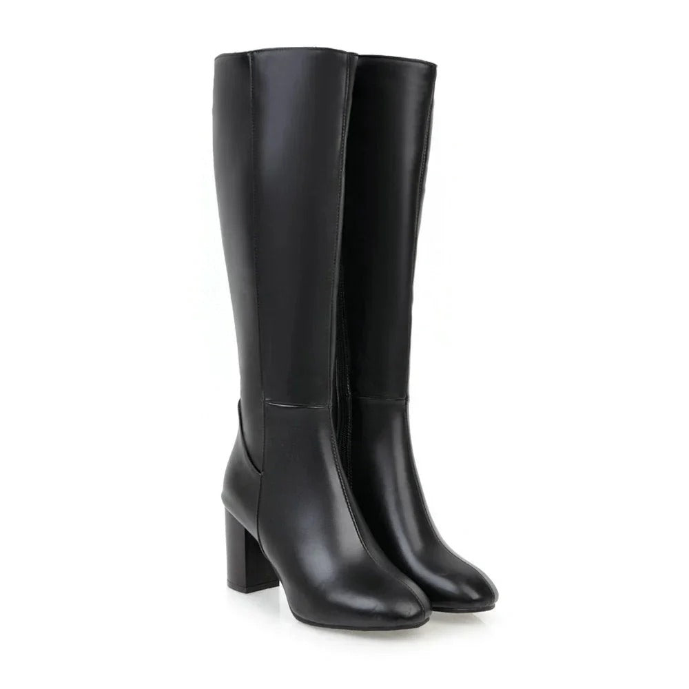 Lucinda | Black Suede Leather Knee High Heeled Boots — Black
