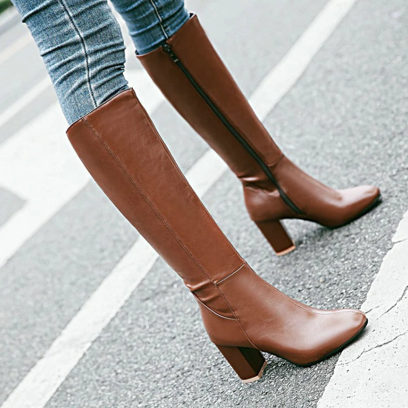 Lucinda | Black Suede Leather Knee High Heeled Boots