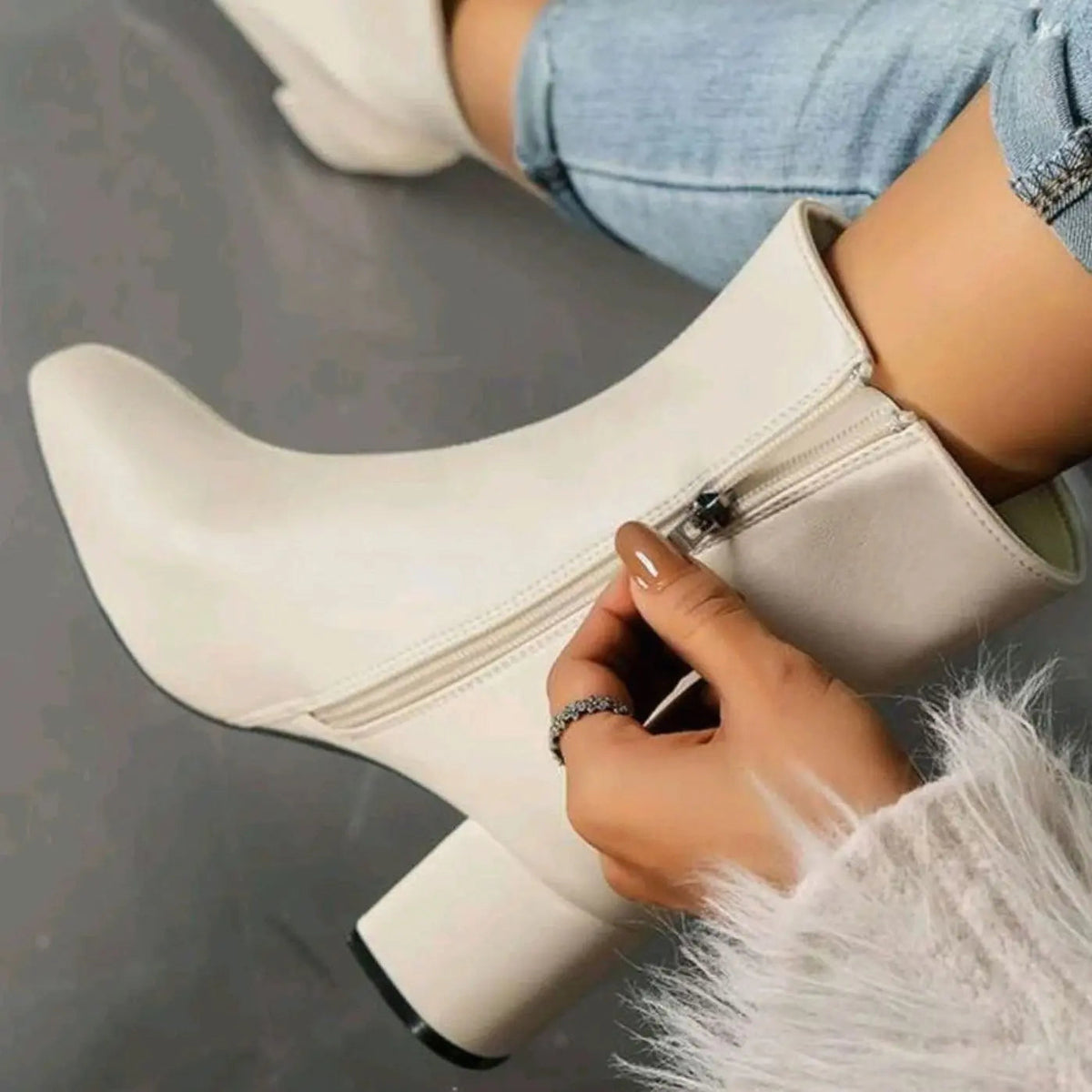 Lavinia | Chunky Block Heel Black Leather Ankle Boots Low Heeled