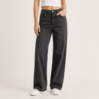 Coralie | Black Stretchy High Waist Wide Leg Pants