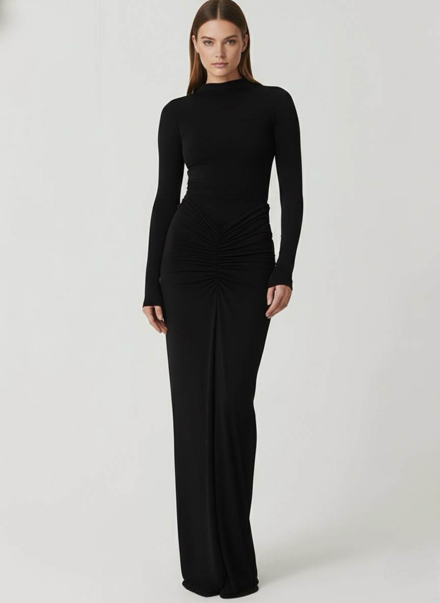Sylvie | Ruched Mock Neck Bodycon Maxi Occasion Dress