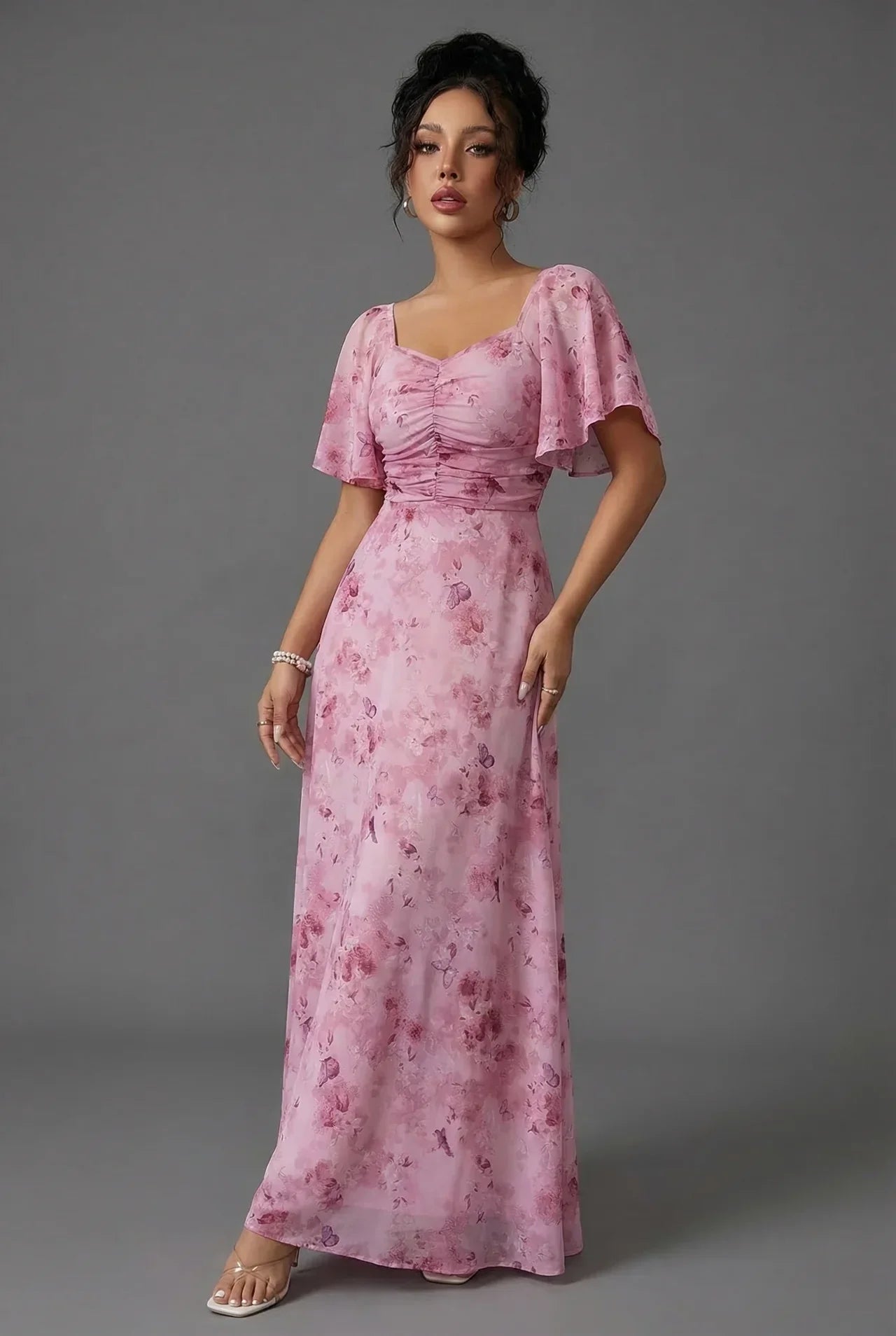 Delia | Floral Bridesmaid Dresses Maxi Wedding Guest Gown