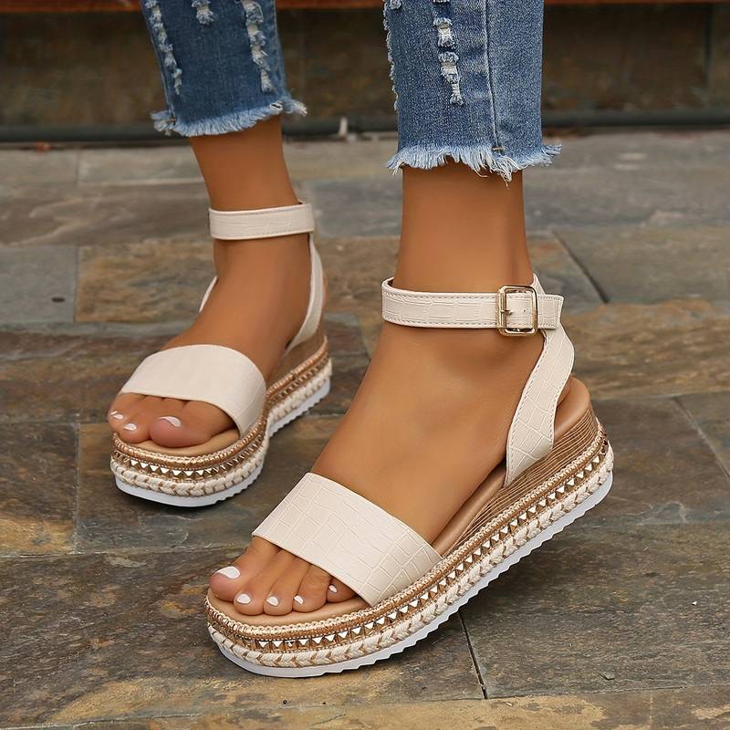 Delphine | Platform Strap Sandals in Apricot Black White