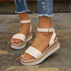 Delphine | Platform Strap Sandals in Apricot Black White