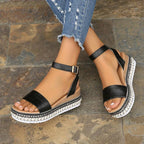 Delphine | Platform Strap Sandals in Apricot Black White