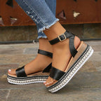 Delphine | Platform Strap Sandals in Apricot Black White
